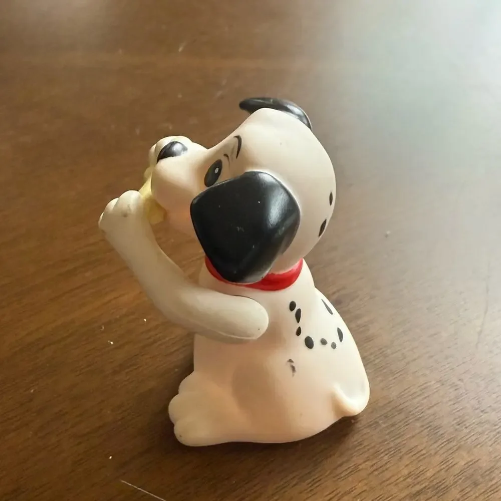 Vintage Disney 101 Dalmatians Sitting Dog with Plastic Bone Figure Figurine